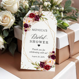 Etiqueta Para Presente Chuva de Noiva Quadro Burgundy Vermelho com Flores