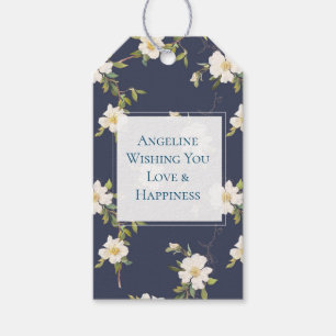Etiqueta Para Presente Chuva de Noiva Romântica Azul Marinho Floral Branc