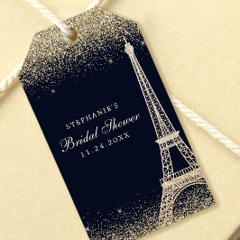 Etiqueta Para Presente Chuva de Noiva Torre Eiffel Paris Brilho Dourado