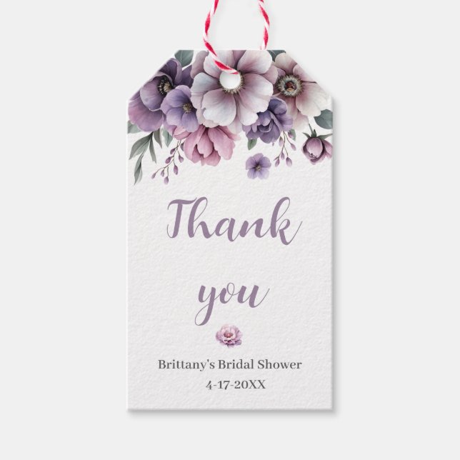 Etiqueta Para Presente Chuva de Presentes Floral Aquarela Lavanda (Frente)