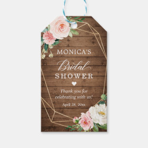 Etiqueta Para Presente Chuva de Presentes Rústica Floral Rosa Geométrica