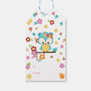 Etiqueta Para Presente Chuveiro de Bebê Menina com Coruja Florestal Fofa 