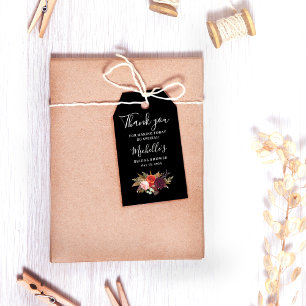 Etiqueta Para Presente Chuveiro de Noiva com Flores Pretas de Agradecimen