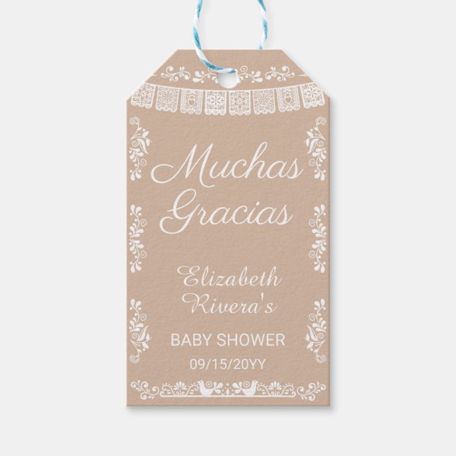 Etiqueta Para Presente Cielito Lindo Beige Baby Shower Muchas Gracias (Frente)