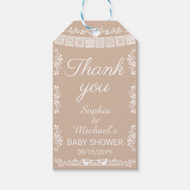 Etiqueta Para Presente Cielito Lindo Beige Papel Picado Baby Shower (Frente)