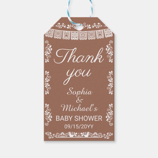 Etiqueta Para Presente Cielito Lindo Terracotta Papel Picado Baby Shower (Frente)