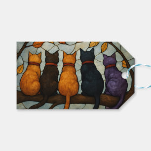 Etiqueta Para Presente Cinco Gatos em um Galho de Árvore Estilo Vidro Col