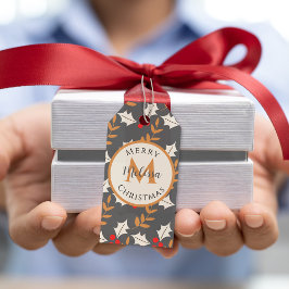 Etiqueta Para Presente Cinza/Cinza de Monograma de Natal Bonito