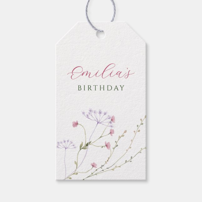 Etiqueta Para Presente Cinza de flores silvestres brancas aquarela (Frente)