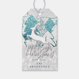 Etiqueta Para Presente Cinza de Reindeer de Natal de Corações Azuis Feria
