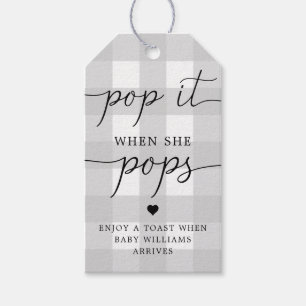 Etiqueta Para Presente Cinza Leve Gingham Pop Quando Pop Tag Favorável