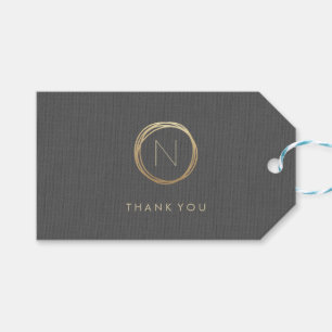 Etiqueta Para Presente Cinza Moderna Linn Elegante Monograma Dourado Obri