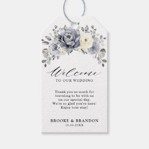 Etiqueta Para Presente Cinza Silver Ivory Floral Casamento no inverno Bem