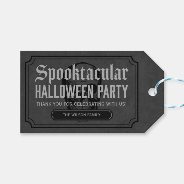 Etiqueta Para Presente Cinza Skull Spooktacular Festa de Halloween (Frente (horizontal))