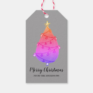Etiqueta Para Presente Cinzas de Árvore de Natal Púrpura, Rosa Personal