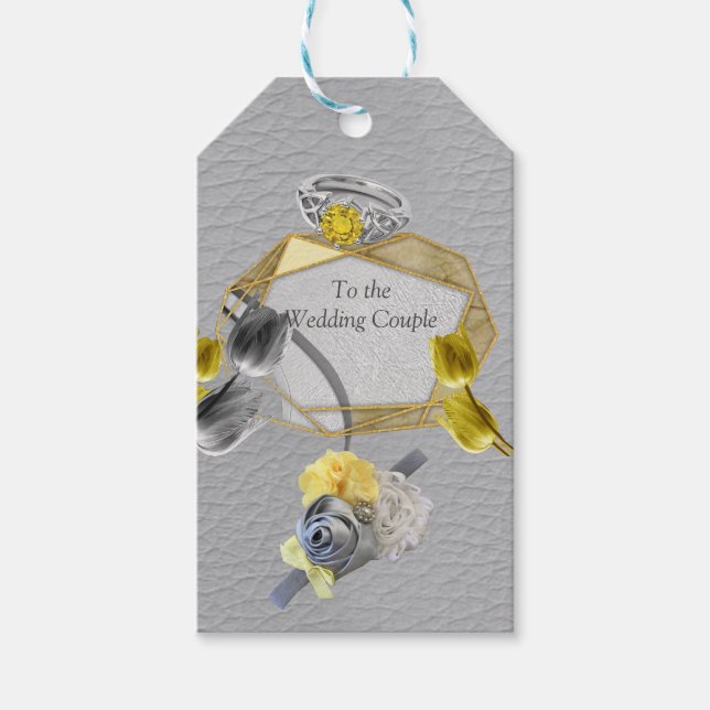 Etiqueta Para Presente Cinzas e tulipas amarelas na textura (Frente)