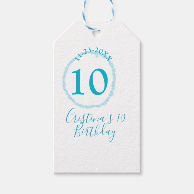 Etiqueta Para Presente Círculo turquesa. Brilhante 10.º aniversário negri (Frente)