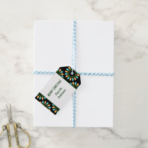 Etiqueta Para Presente Círculos das Luzes de Natal Padrão Laranja e Azul