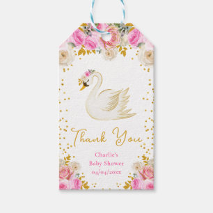 Etiqueta Para Presente Cisne Rosa Dourado Rosas Chuveirinho de Bebê Obrig