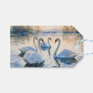 Etiqueta Para Presente Cisnes no Lago Pintura em Aquarela