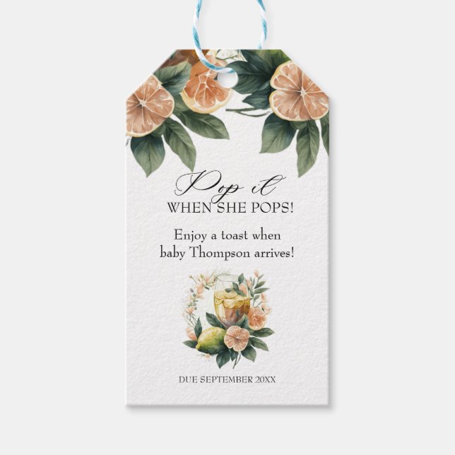 Etiqueta Para Presente Citrus Greenery | Pop quando Pop Favor (Frente)