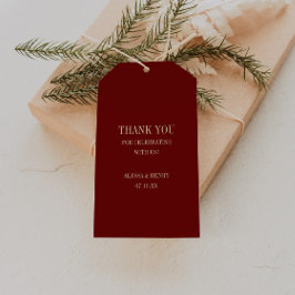 Etiqueta Para Presente Classic Dark Red Monogram Wedding Thank You