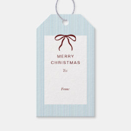 Etiqueta Para Presente Classic Stripes Red Bow Merry Christmas