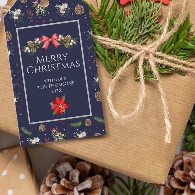 Etiqueta Para Presente Clássico Elegante  Floral Frutas Natal Alegre (Criador carregado)