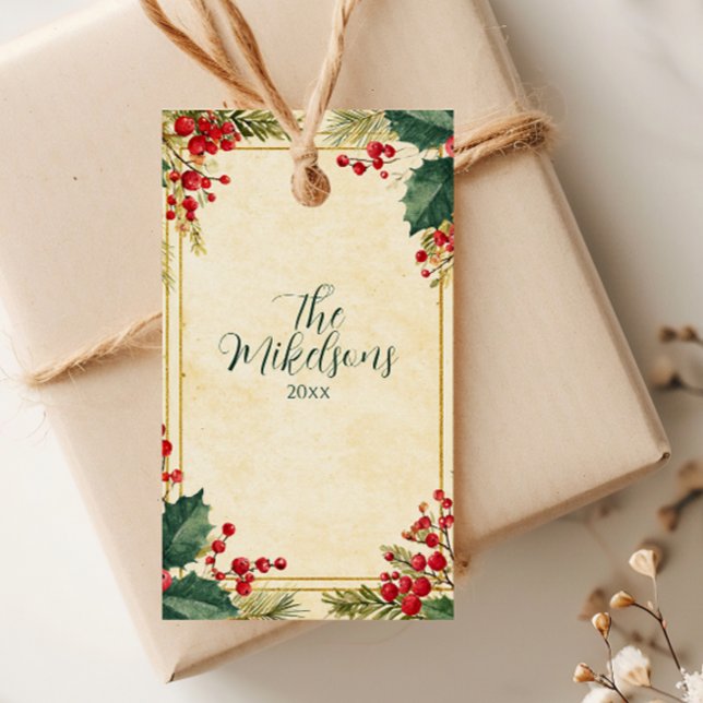 Etiqueta Para Presente Clássico Holly Berry - Festa de Natal (Criador carregado)