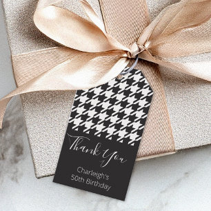 Etiqueta Para Presente Clássico Moderno Preto Branco Houndstooth Obrigado