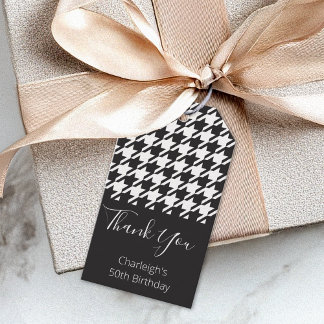 Etiqueta Para Presente Clássico Moderno Preto Branco Houndstooth Obrigado