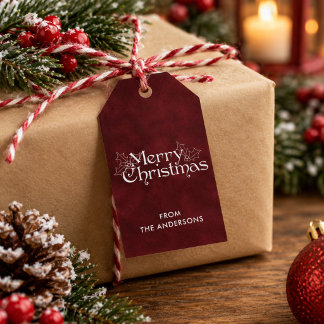 Etiqueta Para Presente Clássico Natal Vermelho Escuro Veludo Feliz Natal