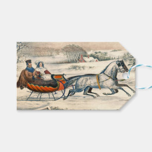 Etiqueta Para Presente Clássico Passeio de Trenó de 1853 Currier Ives Est