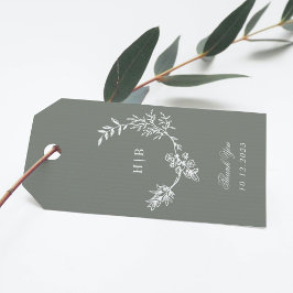 Etiqueta Para Presente Clássico Sage Green Floral Wreath Monograma Casame