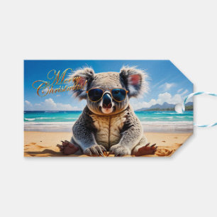 Etiqueta Para Presente Coala numa praia arenosa Feliz Natal