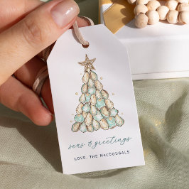 Etiqueta Para Presente Coastal Oyster Shell Christmas