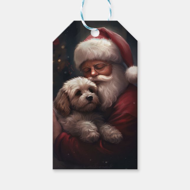 Etiqueta Para Presente Cockapoo com Papai Noel Natal Festivo (Frente)