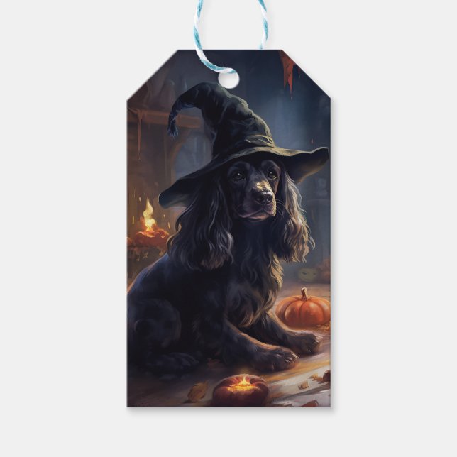 Etiqueta Para Presente Cocker Spaniel Pumpkins Halloween Assustado (Frente)