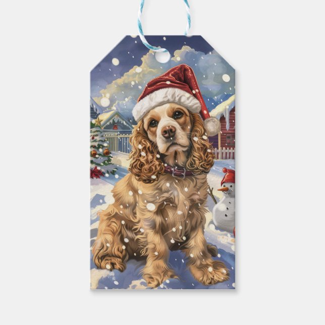 Etiqueta Para Presente Cocker Spaniel Winter Wonderland Joy (Frente)