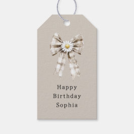 Etiqueta Para Presente Cocoa Cream White Bow Daisy Flowers Birthday  