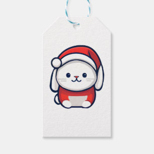 Etiqueta Para Presente Coelhinho Bonito de Natal com chapéu de Papai Noel