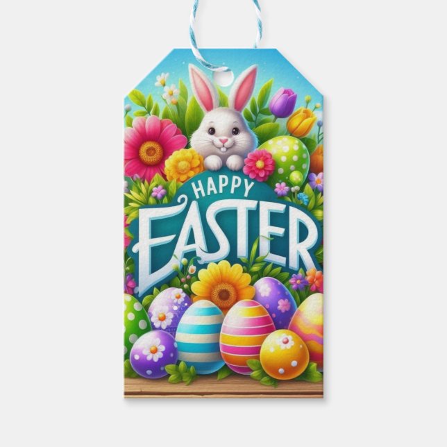 Etiqueta Para Presente Coelhinho bonito de primavera/Páscoa com ovo (Frente)