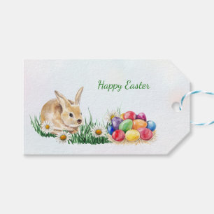 Etiqueta Para Presente Coelhinho da Páscoa, ovos coloridos e margarida