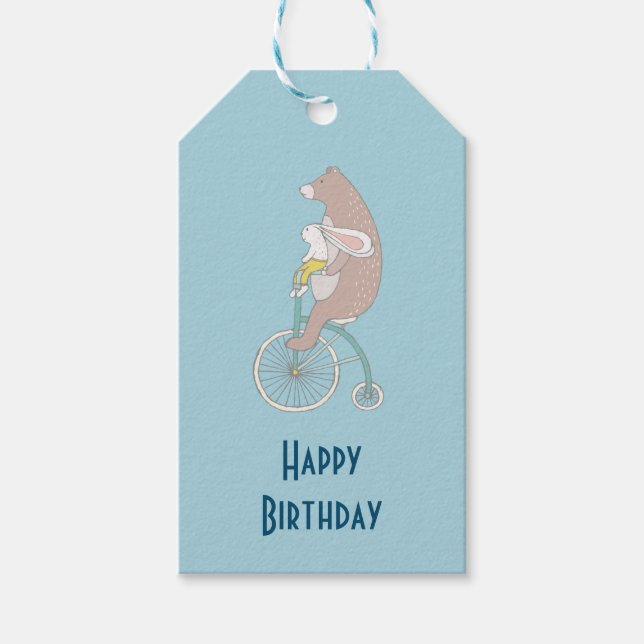 Etiqueta Para Presente Coelhinho Whimsical e Urso Andando Juntos (Frente)