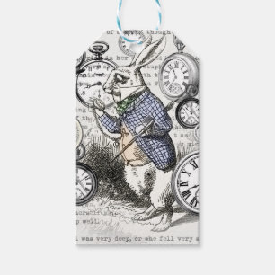 Etiqueta Para Presente Coelho Branco Alice Relógios Arte Mundo das Maravi