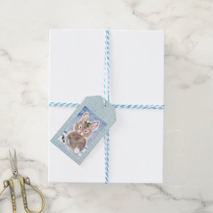 Etiqueta Para Presente Coelho Coelho na Neve Fenda de Natal Tag Azul Xadr