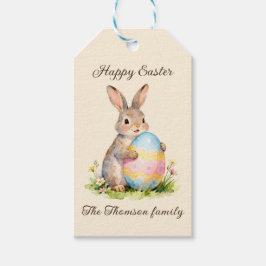 Etiqueta Para Presente Coelho da Páscoa Vintage Feliz com Família de Ovos
