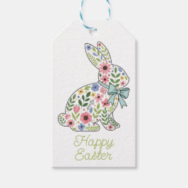 Etiqueta Para Presente Coelho de Páscoa com Flores Silvestres Rosa e Azul