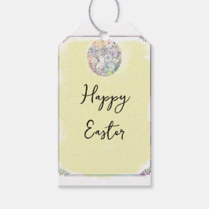 Etiqueta Para Presente Coelho de Páscoa Ovos Coelho Amarelo Aquarela