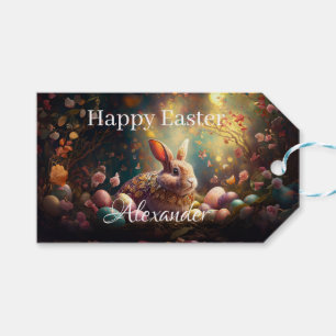 Etiqueta Para Presente Coelho Felz pascoa de Nome Personalizado com ovos 